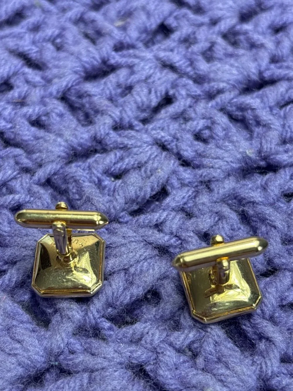 Vintage Swank Square Silvertone Cufflinks Circle Shell Inlay 5/8 inch